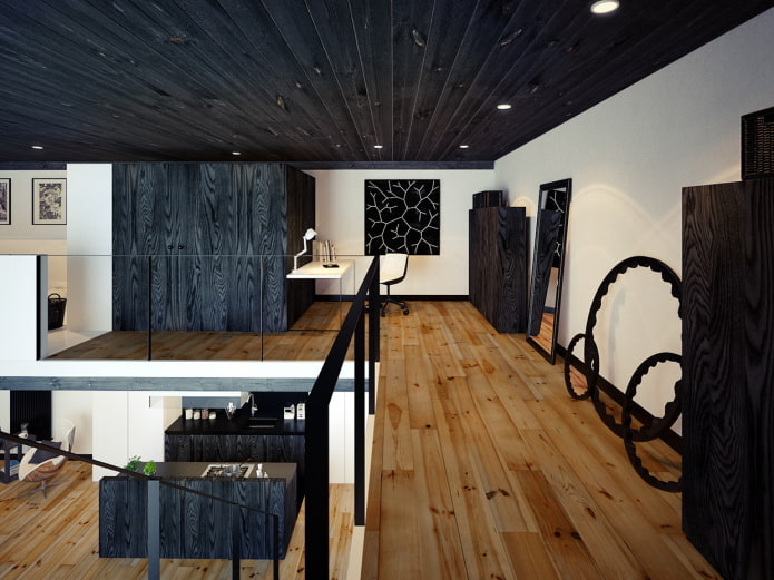 techo de madera negro en el interior