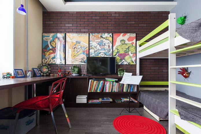 zonificación de una habitación infantil para dos niños