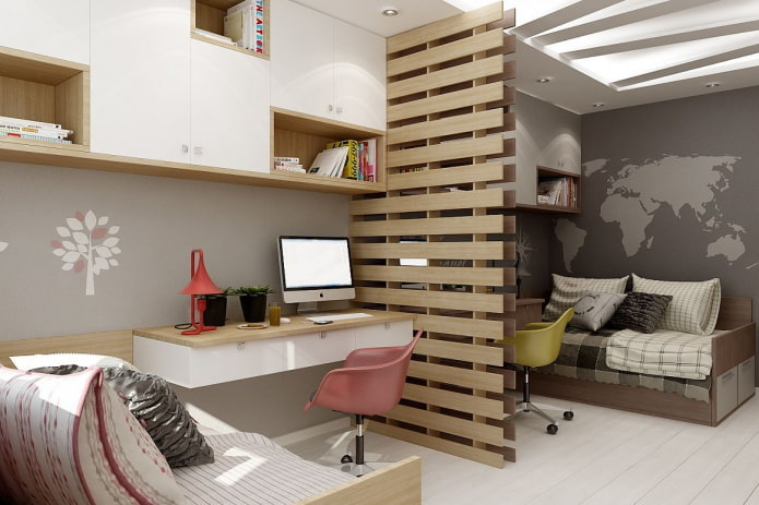 Zonificación de una habitación infantil para dos niños