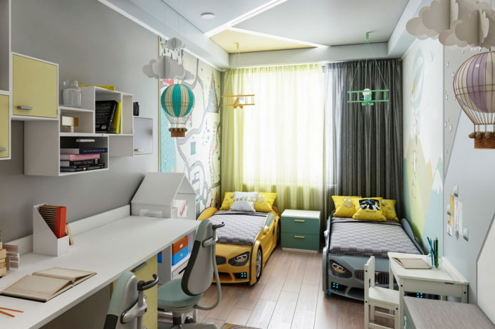 zonificación de una habitación infantil para dos niños en edad preescolar