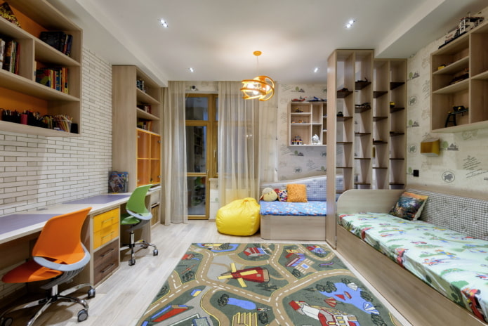 Zonificación de una habitación infantil para dos niños