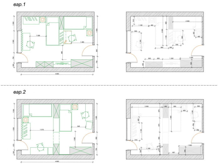 distribución de la habitación infantil para 2 niños