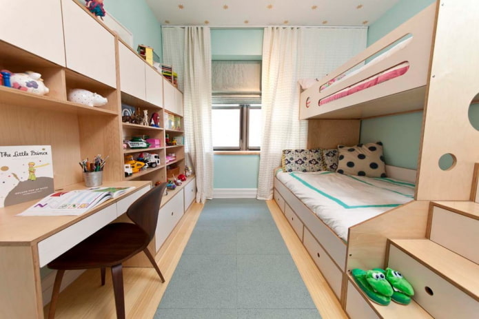 Zonificación y planificación de un dormitorio para niños de diferentes sexos