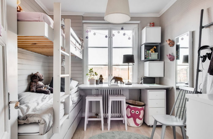 Habitación infantil escandinava para dos niños