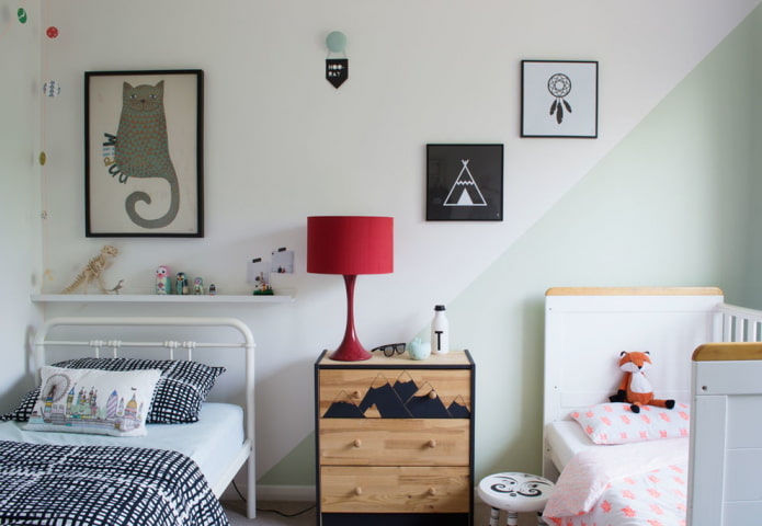 Muebles en el interior del dormitorio para niños de diferentes sexos
