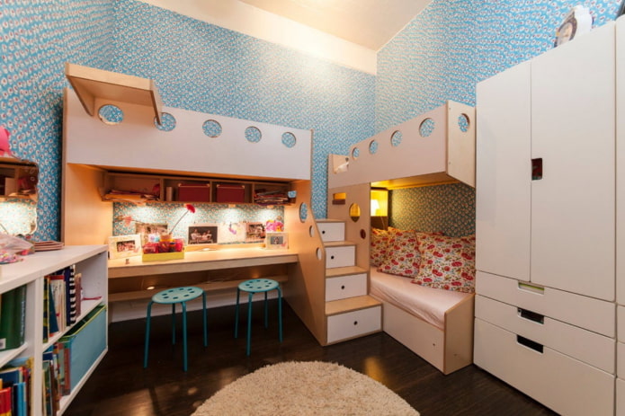 Almacenamiento de cosas en el interior del dormitorio para niños de diferentes sexos