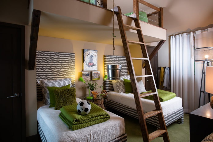 interior de un dormitorio para tres niños