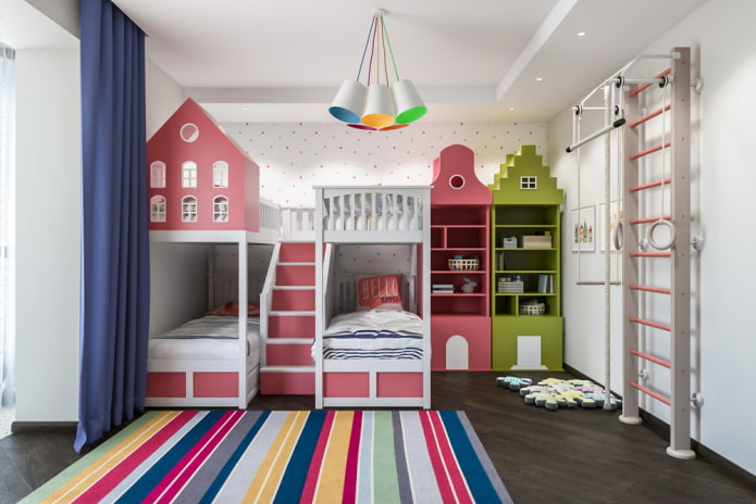 Diseño de dormitorio para tres niños