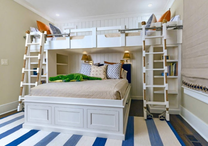 Diseño de dormitorio para tres niños de diferentes edades