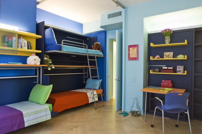 Diseño de habitación para tres niños de diferentes sexos