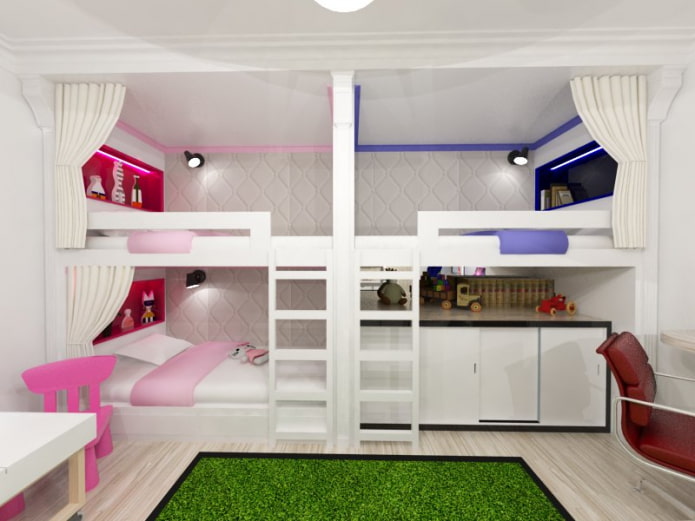 Diseño de habitación para tres niños de diferentes sexos