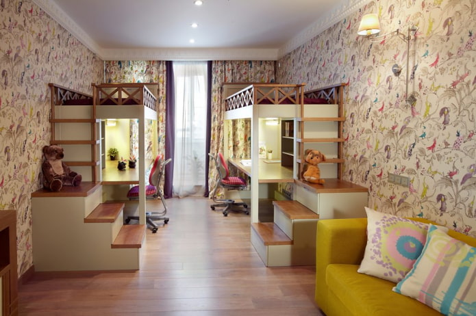 Iluminación en un dormitorio para tres niños