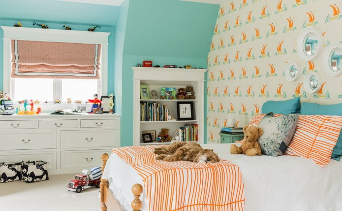 Color Tiffany en el interior de una habitación infantil