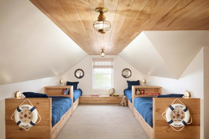 Esquema de colores de un dormitorio infantil de estilo marinero
