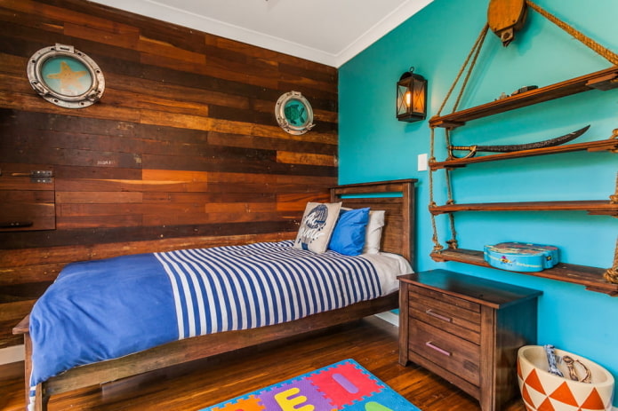 Esquema de colores de un dormitorio infantil de estilo marinero