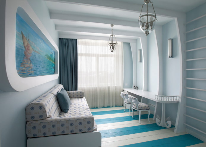 Interior de una habitación infantil de estilo marinero