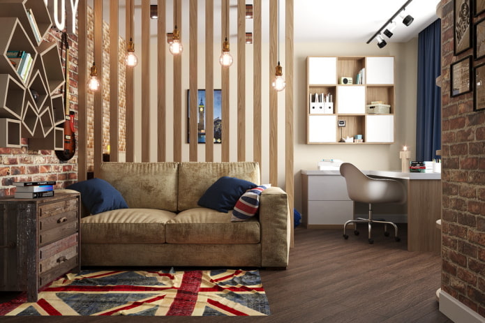 muebles en el interior de una habitación infantil de estilo industrial