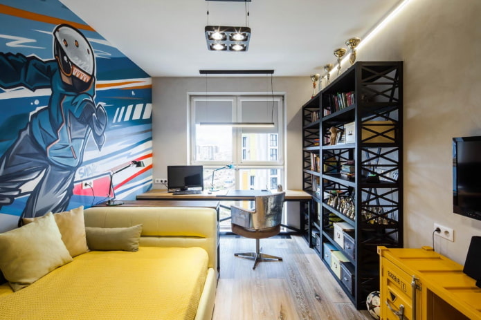 Interior de una habitación juvenil en estilo loft