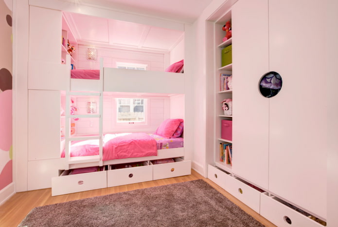 modelo de dos niveles con cajones en la habitación infantil