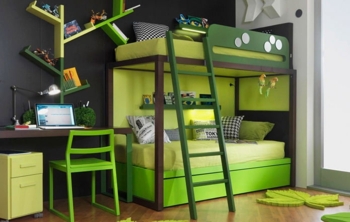 litera verde claro en una habitación infantil