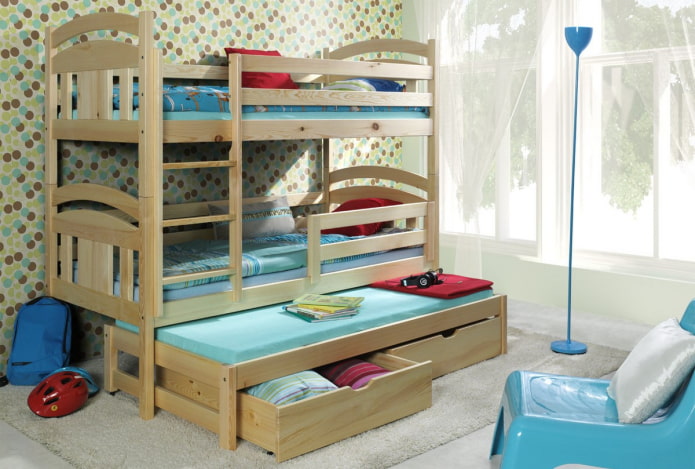 modelo de dos niveles en una habitación infantil para tres niños