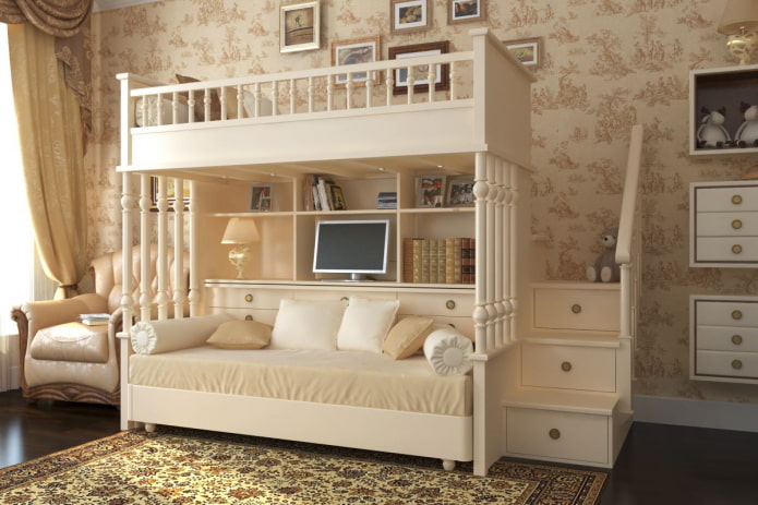 modelo de dos niveles en una habitación infantil de estilo clásico