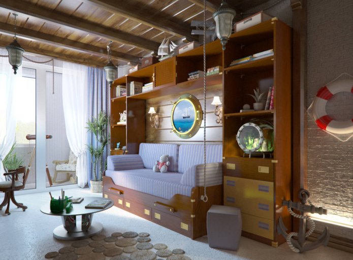 Esquema de colores de un dormitorio infantil de estilo marinero