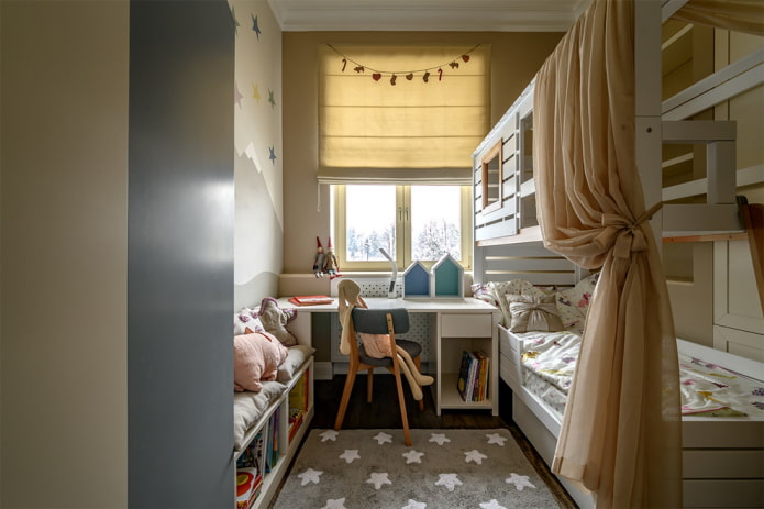 interior de un dormitorio para dos niños
