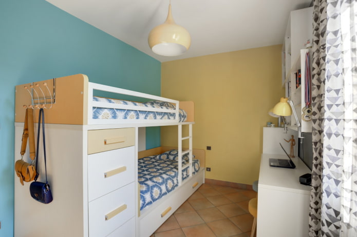 interior de un dormitorio para dos niños