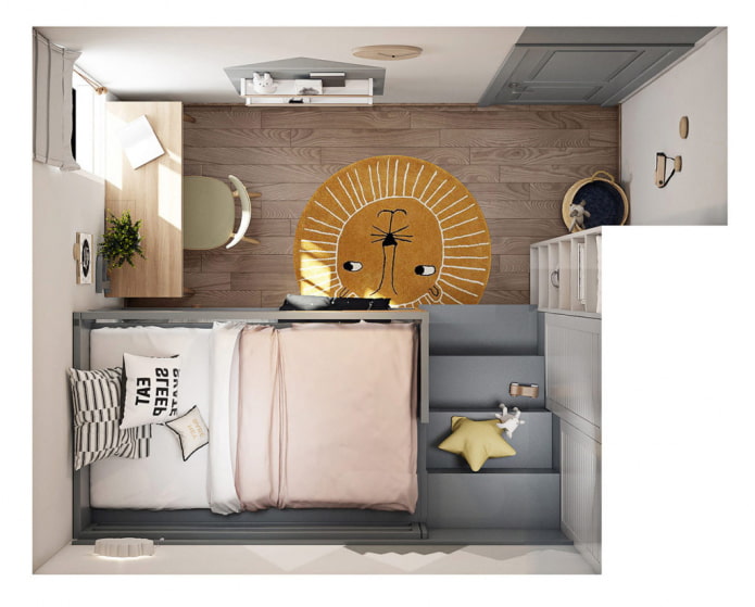 Plano de habitación infantil de 10 m²