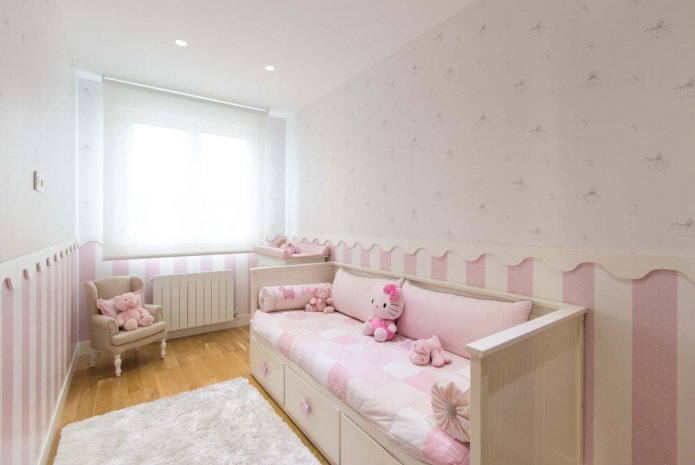 Interior de un dormitorio de 9 metros cuadrados para niñas