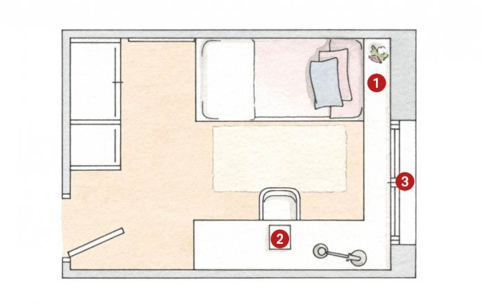 Disposición de la habitación infantil de 9 cuadrados