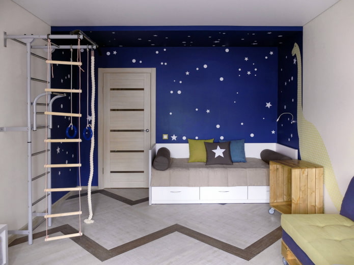 Cama sobre fondo azul