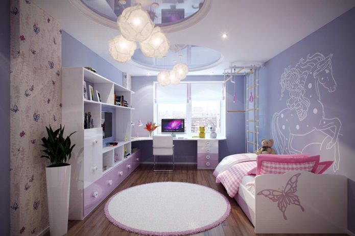 techo blanco y morado combinado