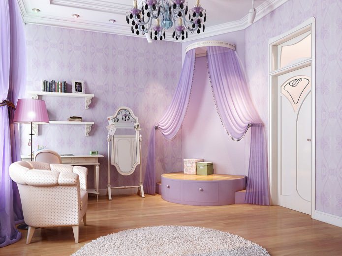 Habitación en tonos lilas