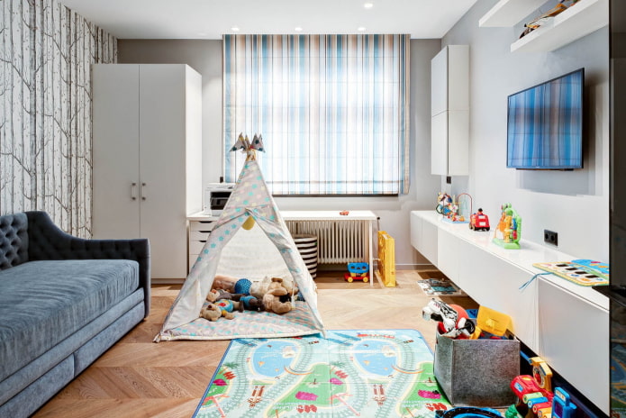 tienda de campaña en la habitación infantil