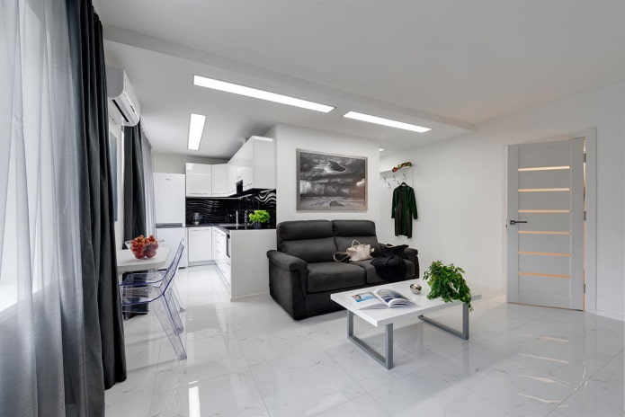 Interior de una cocina-salón de estilo moderno