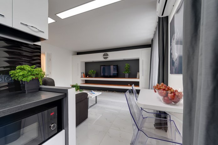 Interior de una cocina-salón de estilo moderno