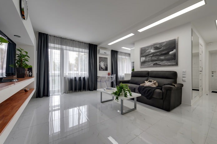 Interior de una cocina-sala de estar en un estilo moderno