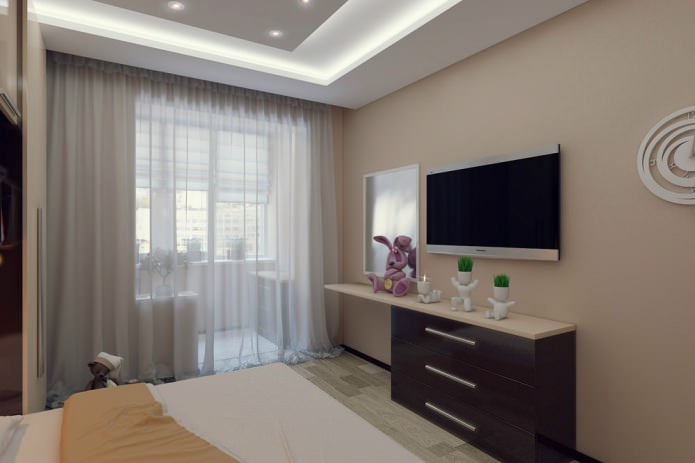 Dormitorio en un apartamento de dos habitaciones de 50 m².