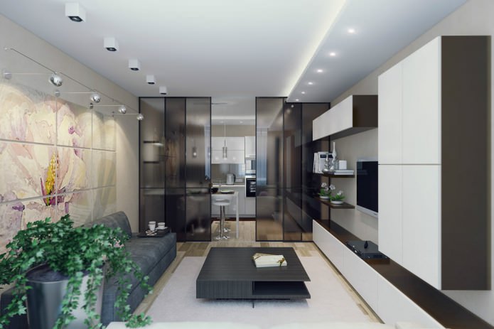 Interior de una cocina-sala de estar en un estilo moderno