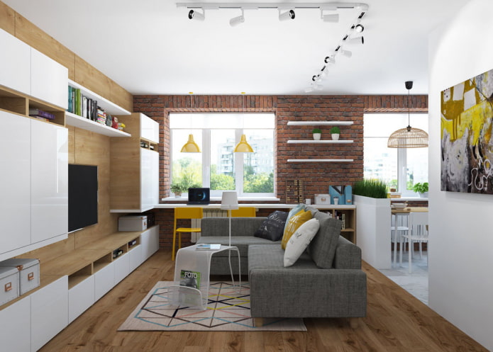Diseño de la sala de estar en un apartamento de dos habitaciones