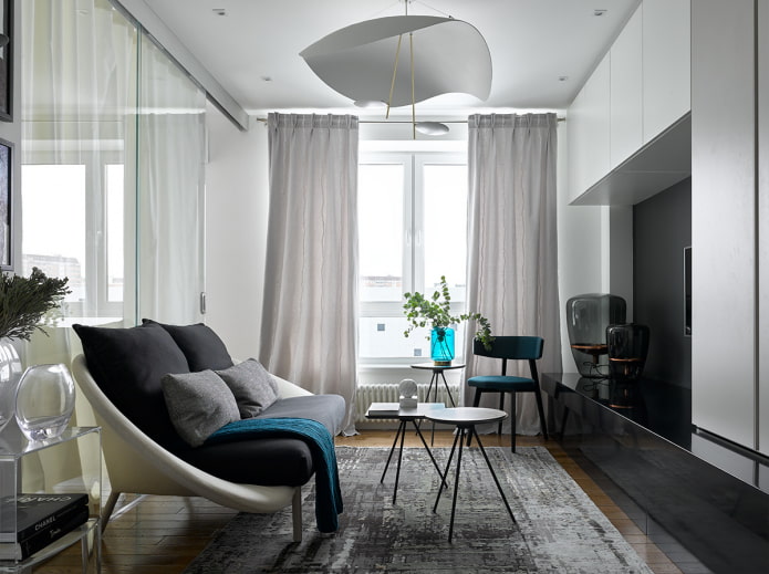 Sala de estar cuadrada de 16 m²