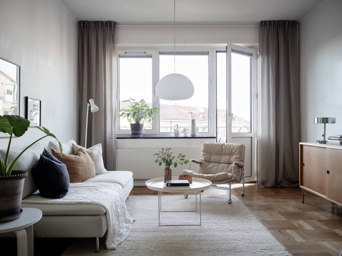 Sala de estar cuadrada de 16 m²