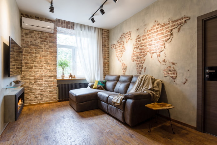 interior de un salón de 16 metros cuadrados estilo loft