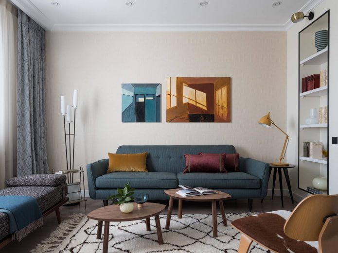 interior de sala de estar con detalles oscuros