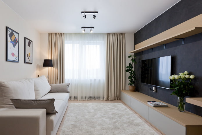 salón de 18 metros cuadrados de estilo moderno