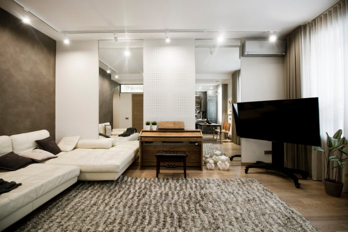 interior de una sala cuadrada de 18 m².