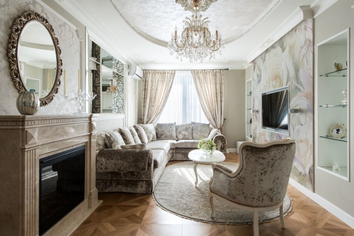sala de estar de 18 metros cuadrados en un estilo clásico