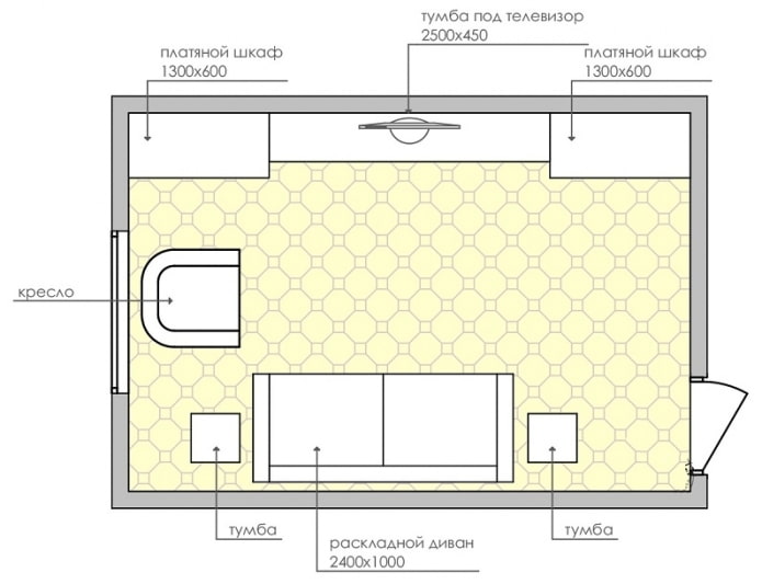 Diseño de una sala de estar rectangular